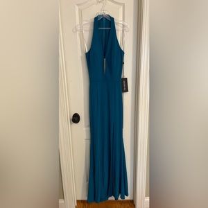 Sherri Hill Teal Halter Maxi Dress